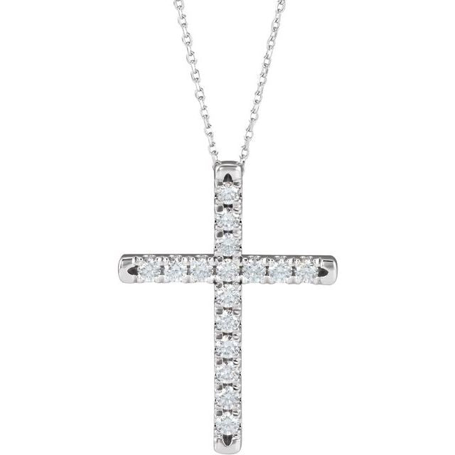 Platinum 1 CTW Natural Diamond French-Set Cross 16-18" Necklace
