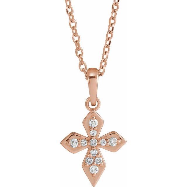 14K Rose .05 CTW Natural Diamond Petite Cross 16-18" Necklace