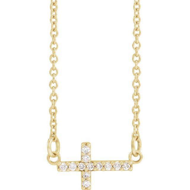 14K Yellow .05 CTW Natural Diamond Sideways Cross 16-18" Necklace