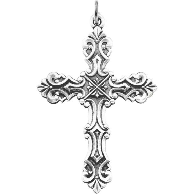 Sterling Silver 48x35 mm Fancy Cross 24" Necklace