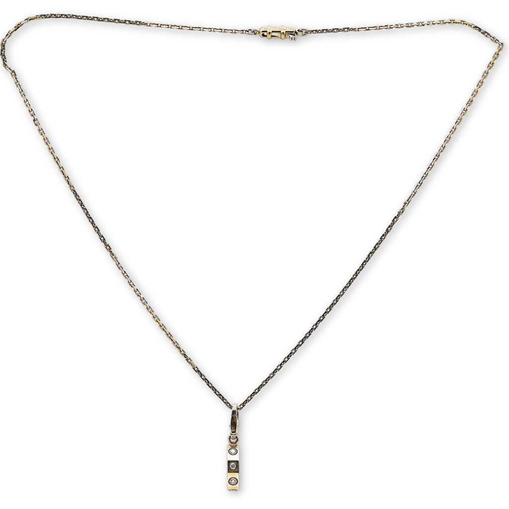Cartier LOVE 18k Yellow Gold Diamond Charm Pendant Necklace – 16.5", 0.18 ctw