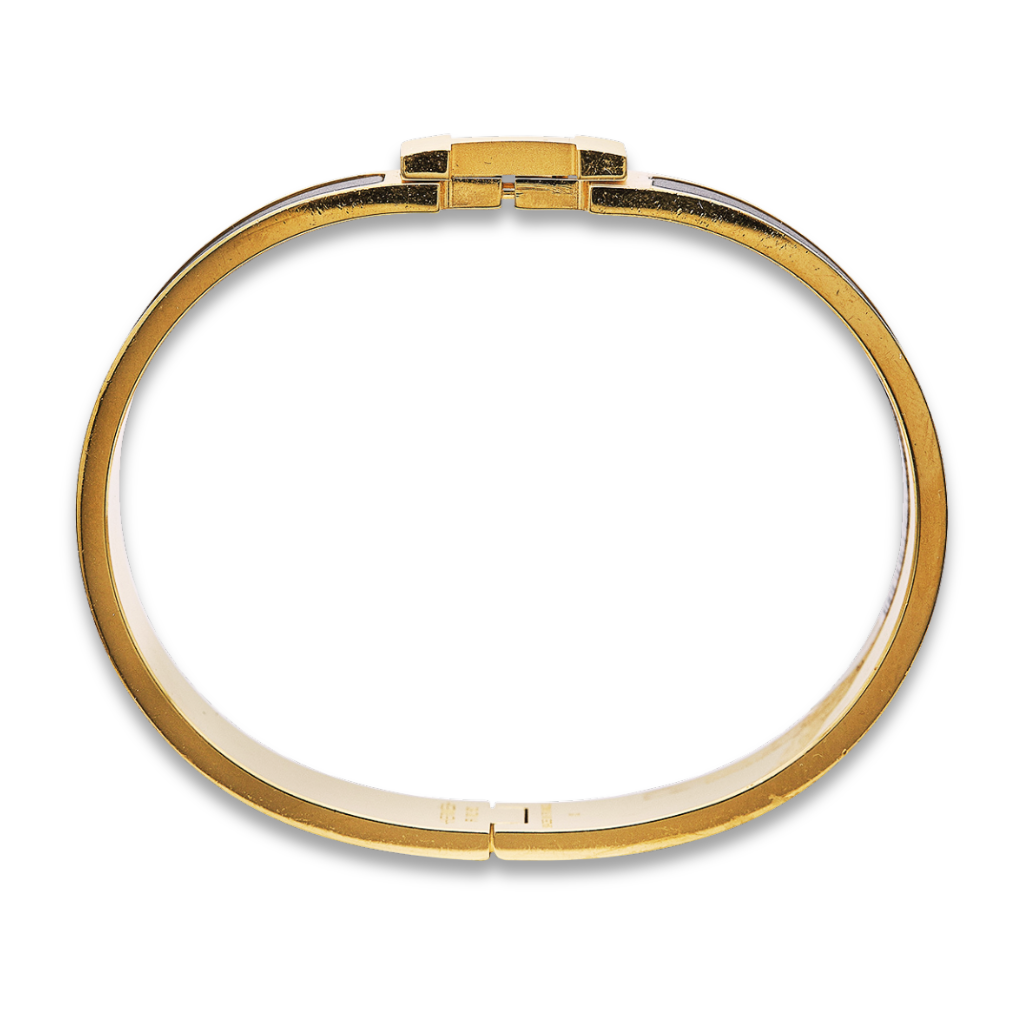 Hermès Clic H Gold-Tone & Matte Black Enamel Hinged Bangle Bracelet – Size PM (6.75")