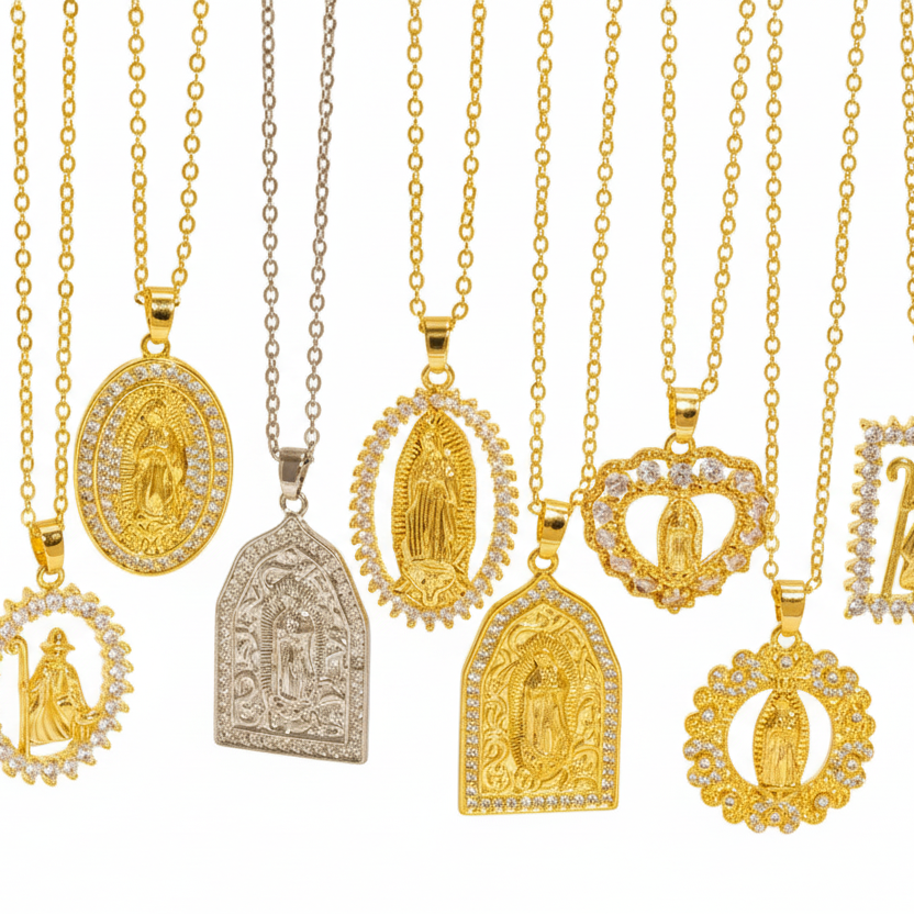 Virgin Mary Geometric Pendant Necklace with Zircon