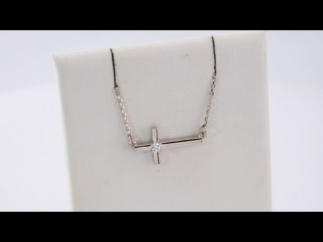 Sterling Silver 1/10 CTW Natural Diamond Sideways Cross 16-18" Necklace