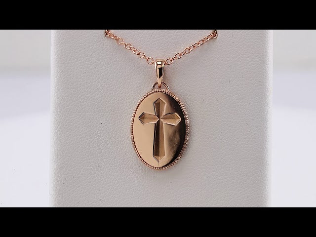14K Rose Oval Cross Medal 20" Necklace