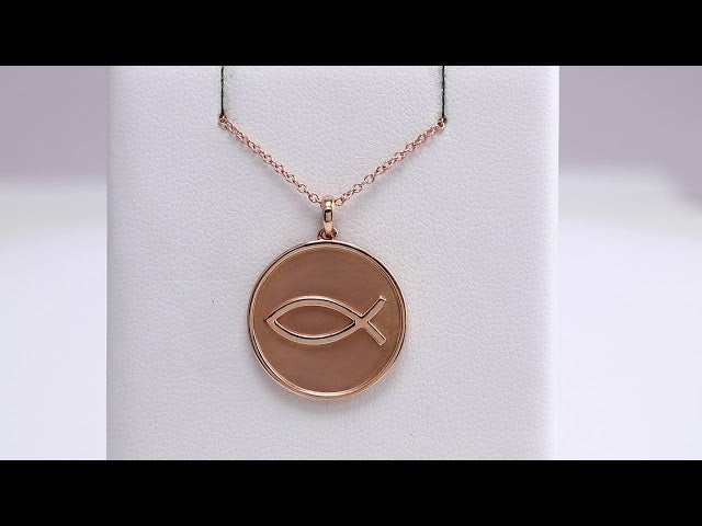 14K Rose 20.3x18.4 mm Ichthus (Fish) 16-18" Necklace