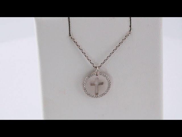 Sterling Silver .07 CTW Natural Diamond Pierced Cross 18" Necklace