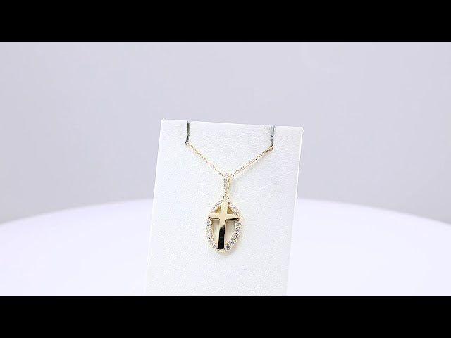 14K Yellow 1/5 CTW Natural Diamond Halo-Style Cross 16-18" Necklace