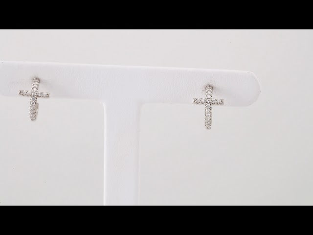 Sterling Silver 1/4 CTW Natural Diamond Cross 12.15 mm Hoop Earrings