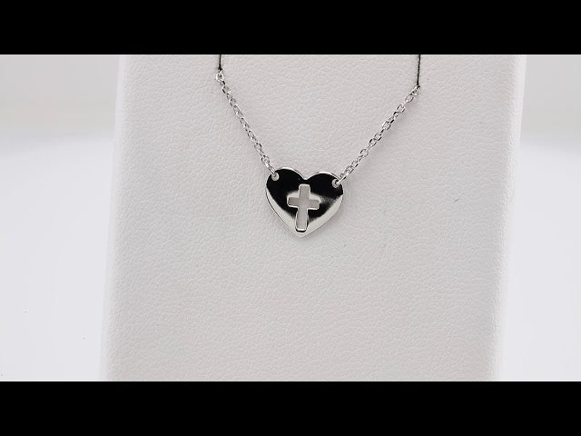 Sterling Silver Pierced Cross Heart 16-18" Necklace