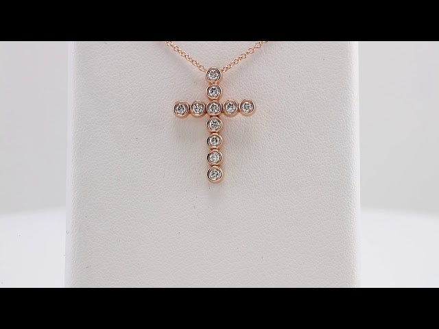 14K Rose 1/4 CTW Natural Diamond Cross 16-18" Necklace