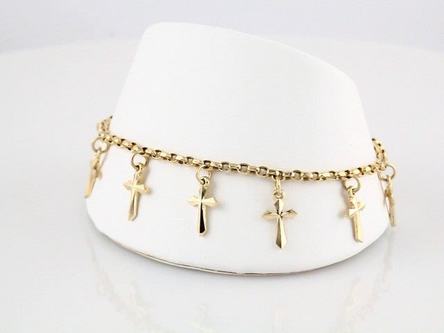 14K Yellow Cross Charm 7" Bracelet