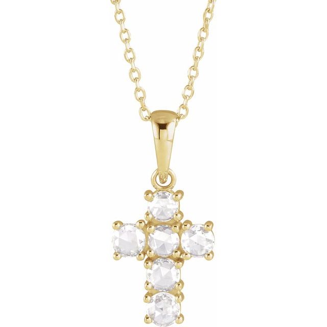 14K Yellow 3/8 CTW Rose-Cut Natural Diamond Cross 16-18" Necklace