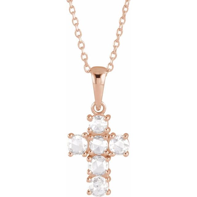14K Rose 3/8 CTW Rose-Cut Natural Diamond Cross 16-18" Necklace