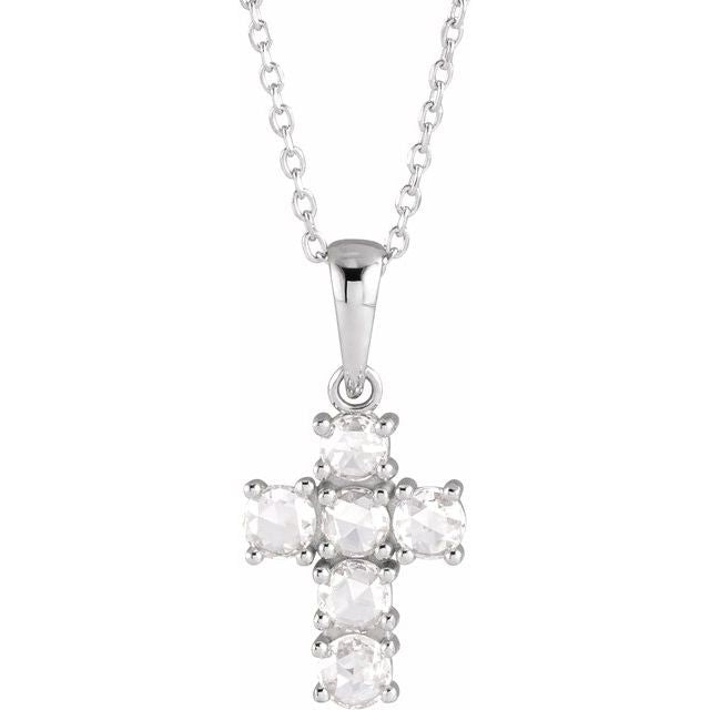 Platinum 3/8 CTW Rose-Cut Natural Diamond Cross 16-18" Necklace