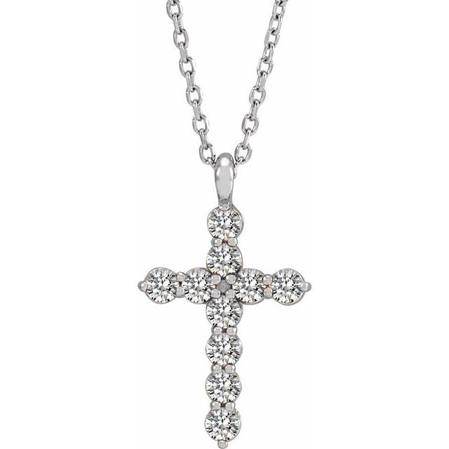 Platinum 1/3 CTW Natural Diamond Cross 16-18" Necklace