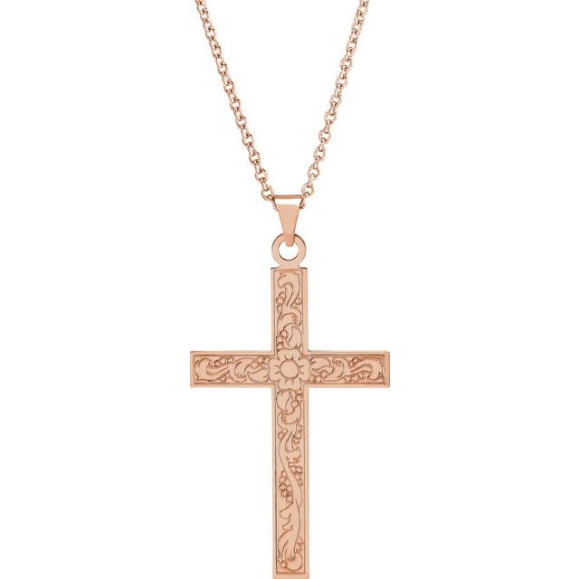 14K Rose 39x25 mm Cross 18" Necklace