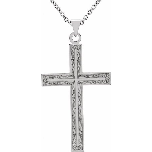 14K White 20.5x12 mm Cross 18" Necklace