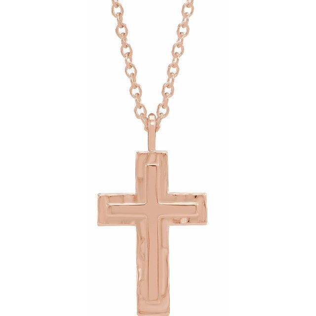 14K Rose Textured Cross 18" Necklace