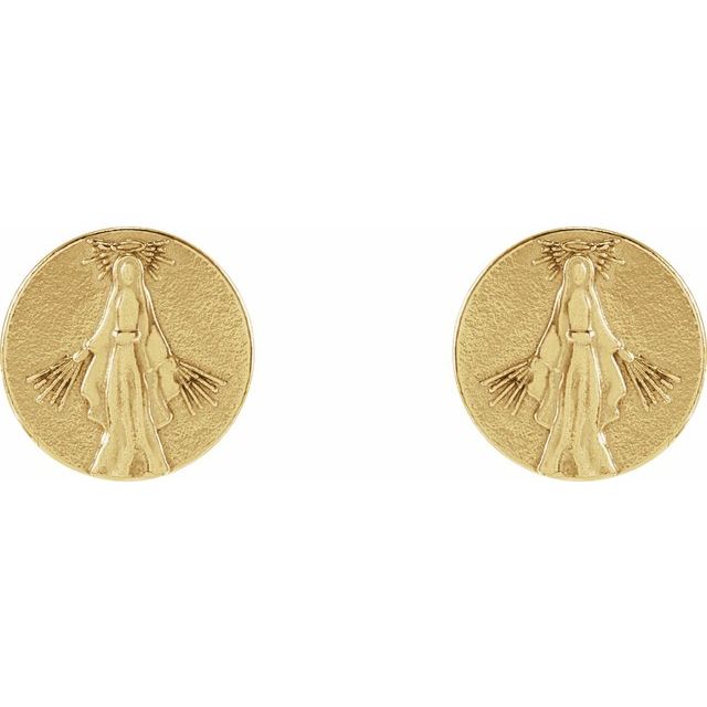 14K Yellow Tiny Miraculous Medal Stud Earrings