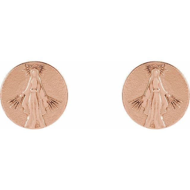 14K Rose Tiny Miraculous Medal Stud Earrings