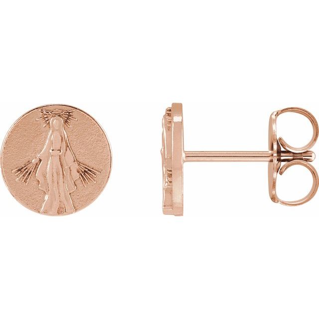 14K Rose Tiny Miraculous Medal Stud Earrings