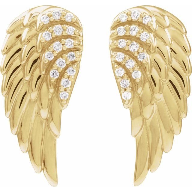14K Yellow .07 CTW Natural Diamond Angel Wing Earrings