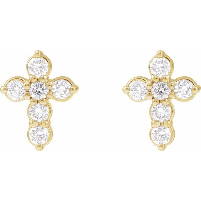 14K Yellow 1/6 CTW Natural Diamond Cross Earrings
