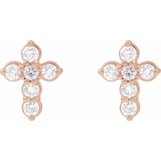 14K Rose 1/6 CTW Natural Diamond Cross Earrings