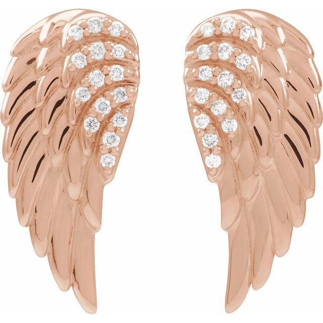 14K Rose .07 CTW Natural Diamond Angel Wing Earrings