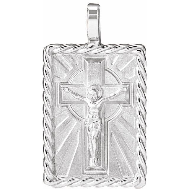 14K White Crucifix Pendant