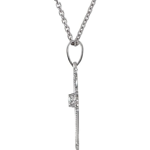 14K White .06 CT Natural Diamond Cross 18" Necklace