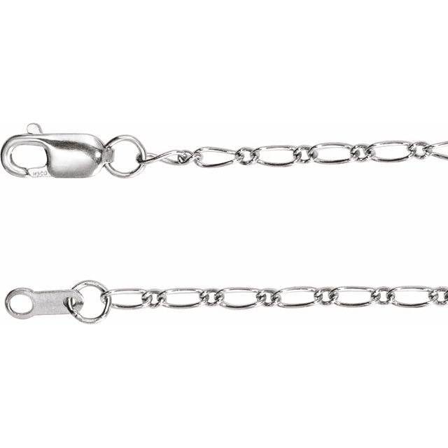 14K White 1.5 mm Adjustable Figaro 16-18" Chain