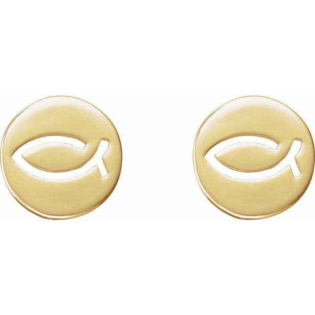 14K Yellow Petite Ichthus Fish Earrings