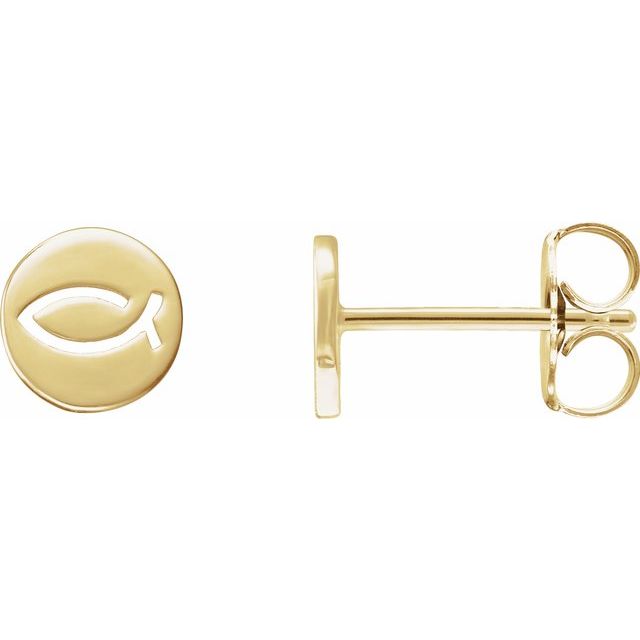 14K Yellow Petite Ichthus Fish Earrings