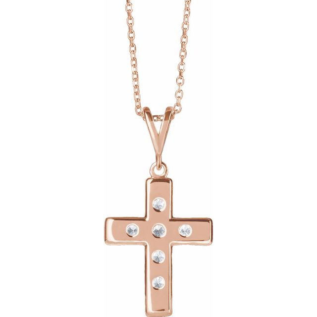 14K Rose 3/4 CTW Natural Diamond French-Set Cross 16-18" Necklace