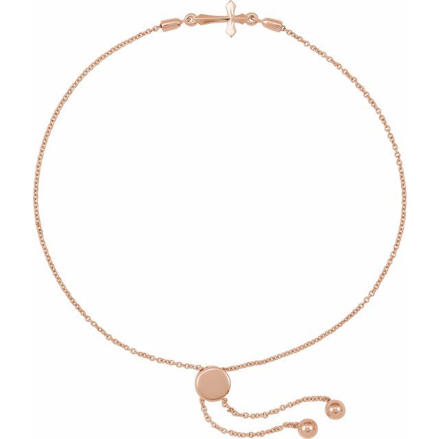 14K Rose Cross 9 1/2" Bolo Bracelet