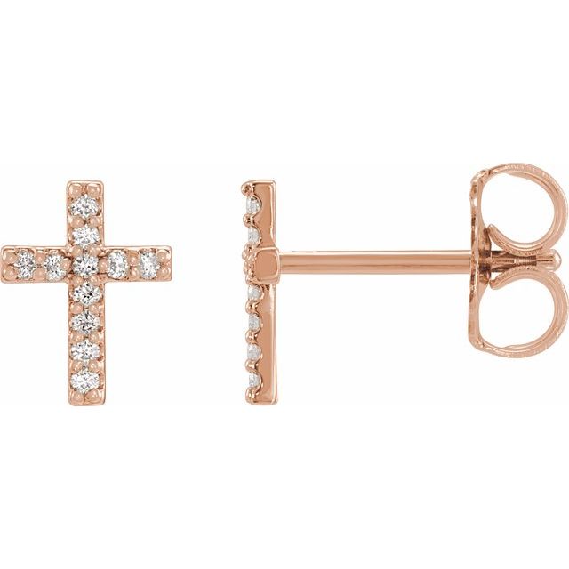 14K Rose .05 CTW Natural Diamond Cross Earrings