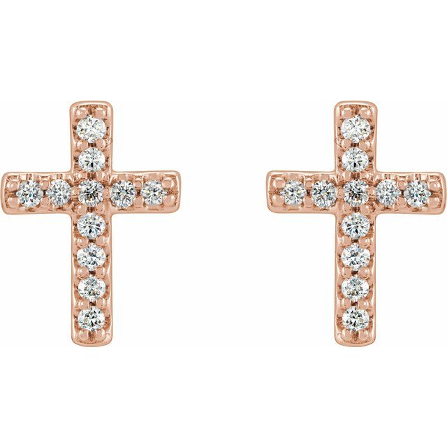 14K Rose 1/10 CTW Natural Diamond Cross Earrings