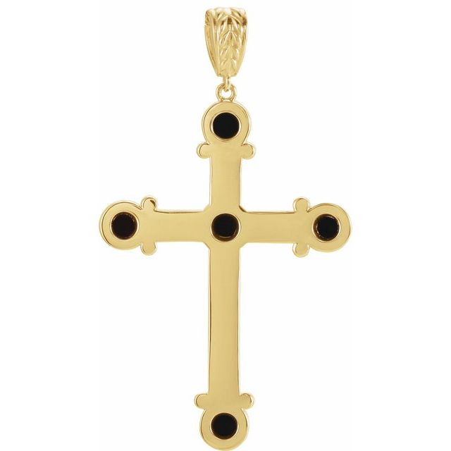 14K Yellow Natural Black Onyx Cross Pendant