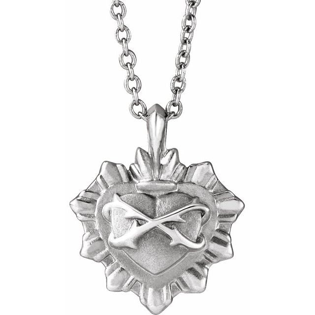 14K White Sacred Heart 16-18" Necklace