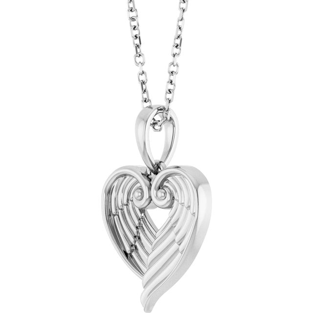 Sterling Silver Angel Wing Heart 16-18" Necklace