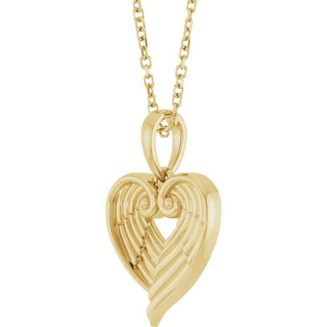 14K Yellow Angel Wing Heart 16-18" Necklace