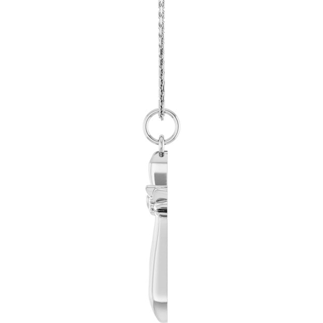 14K White Angel Wings Heart Cross 18" Necklace