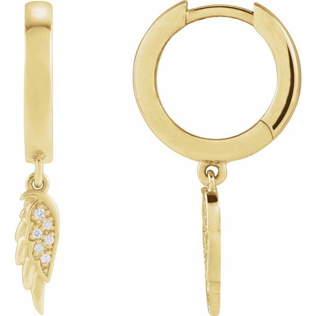 14K Yellow .03 CTW Natural Diamond Angel Wing Hinged Hoop Earrings
