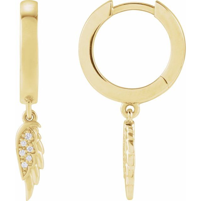 14K Yellow .03 CTW Natural Diamond Angel Wing Hinged Hoop Earrings
