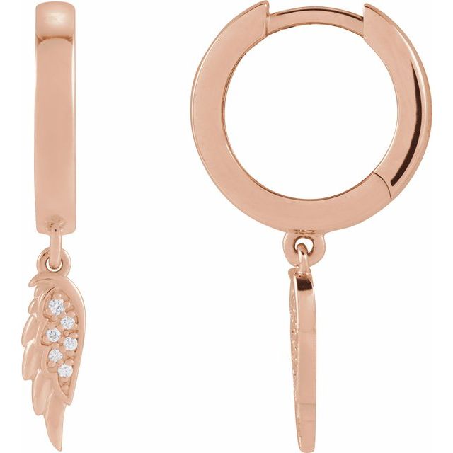 14K Rose .03 CTW Natural Diamond Angel Wing Hinged Hoop Earrings