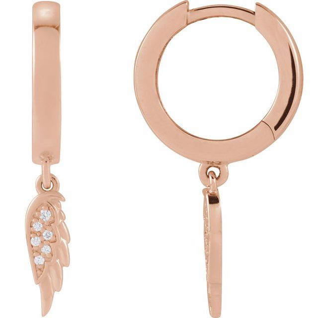 14K Rose .03 CTW Natural Diamond Angel Wing Hinged Hoop Earrings
