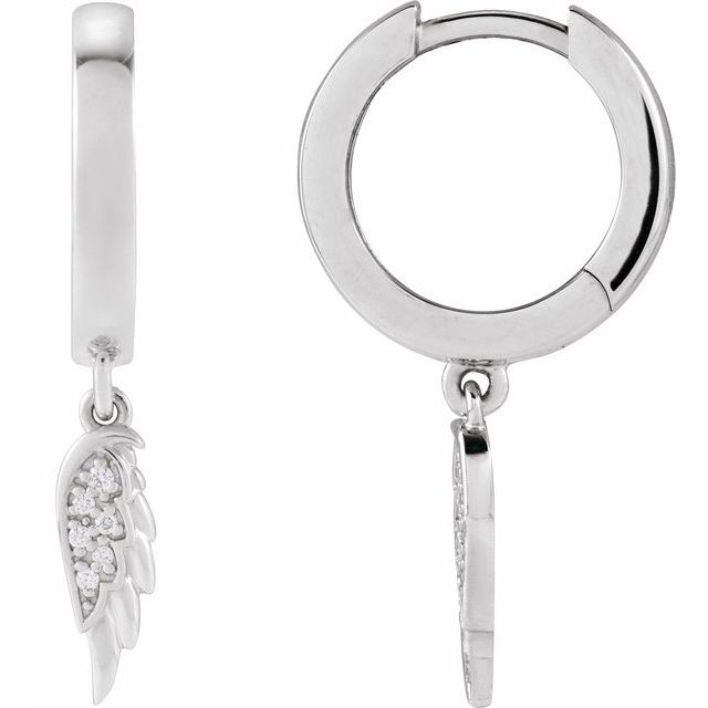 14K White .03 CTW Natural Diamond Angel Wing Hinged Hoop Earrings