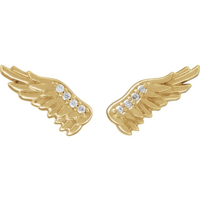14K Yellow .02 CTW Natural Diamond Angel Wing Earrings